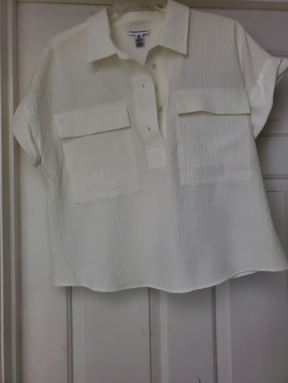 Calvin Klein Off White Textured Short Sleeve Popover Shirt